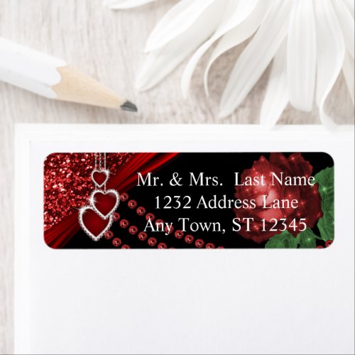 Ruby Red Glitter and Rose Anniversary Label