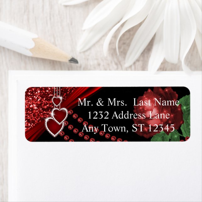 Ruby Red Glitter and Rose Anniversary Label (Insitu)