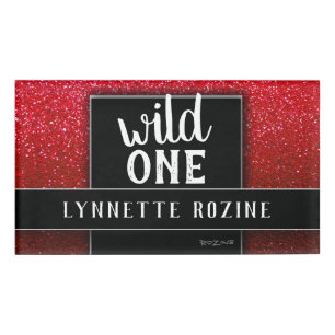 Ruby Red Glitter Black and White Wild One Name Tag