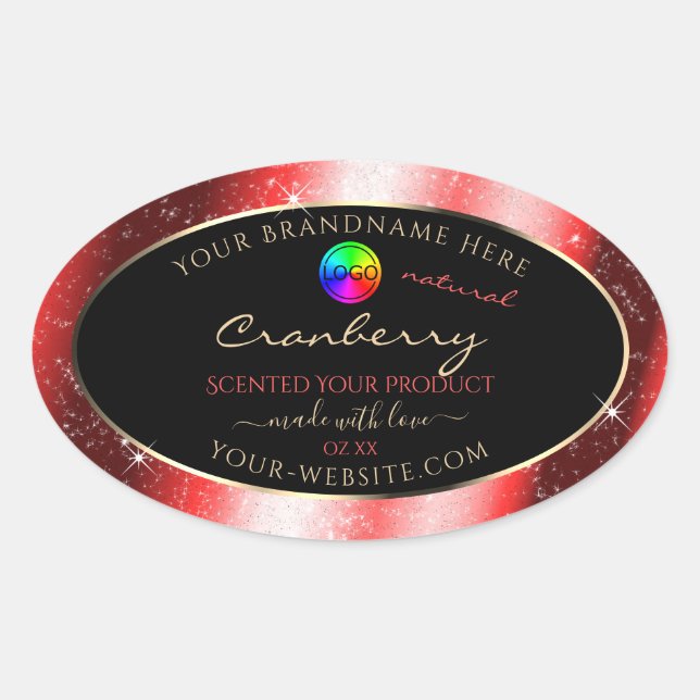 Ruby Red Glitter Frame Product Label with Logo (Front)