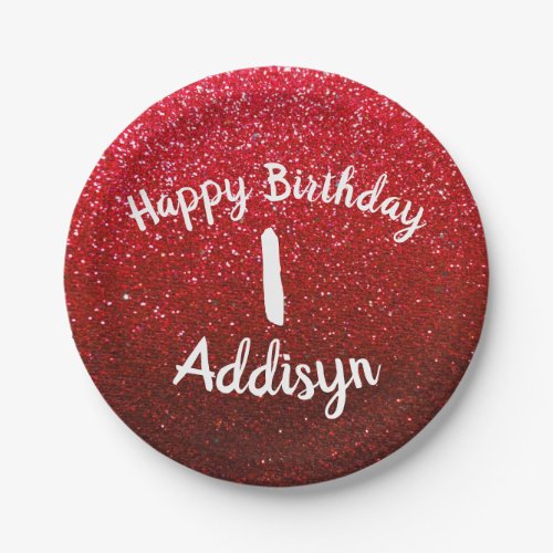 Ruby Red Glitter Metallic Ombre Birthday Sparkles Paper Plates