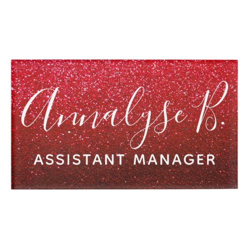 Ruby Red Glitter Ombre Sparkly Name Professional Name Tag