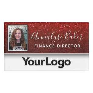 Ruby Red Glitter Professional CNA Nurse Photo Logo Name Tag