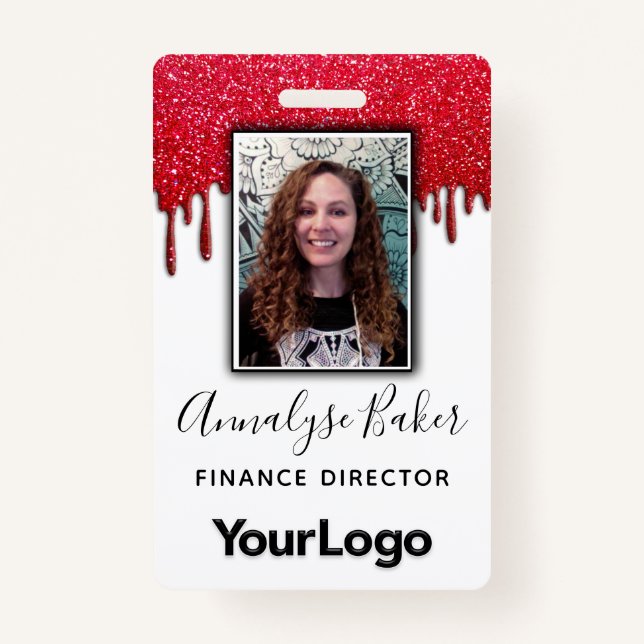 Ruby Red Glitter Professional CNA Nurse Photo Name Badge (Front)