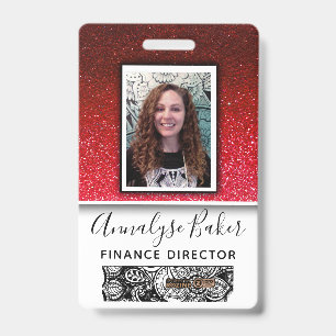 Ruby Red Glitter Professional CNA Nurse Photo Name Badge