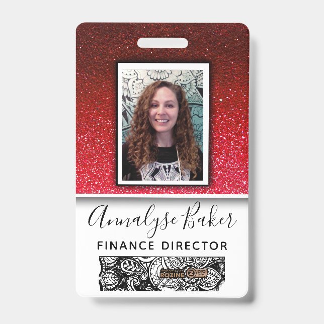 Ruby Red Glitter Professional CNA Nurse Photo Name Badge (Front)