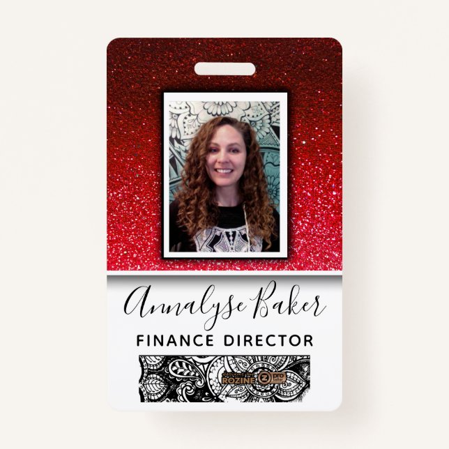 Ruby Red Glitter Professional CNA Nurse Photo Name Badge (Front)