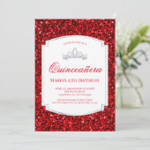 Ruby Red Glitter Quinceañera Invitations (Standing Front)