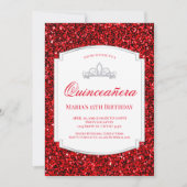 Ruby Red Glitter Quinceañera Invitations (Front)