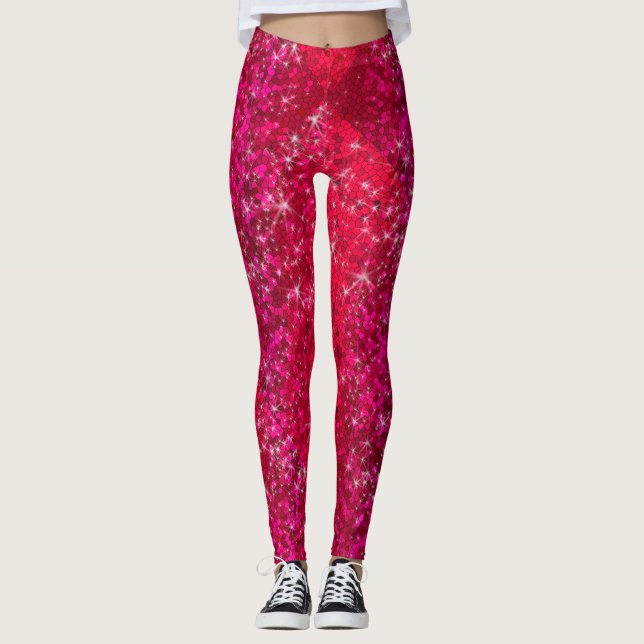Ruby Red Glitter Sparkly Bling Fashion Yoga Pants (Front)