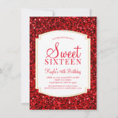 Ruby Red Glitter Sweet 16 Invitations (Front)