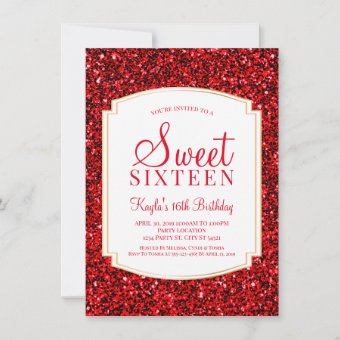 Ruby Red Glitter Sweet 16 Invitations | Zazzle