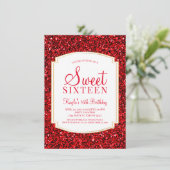 Ruby Red Glitter Sweet 16 Invitations (Standing Front)