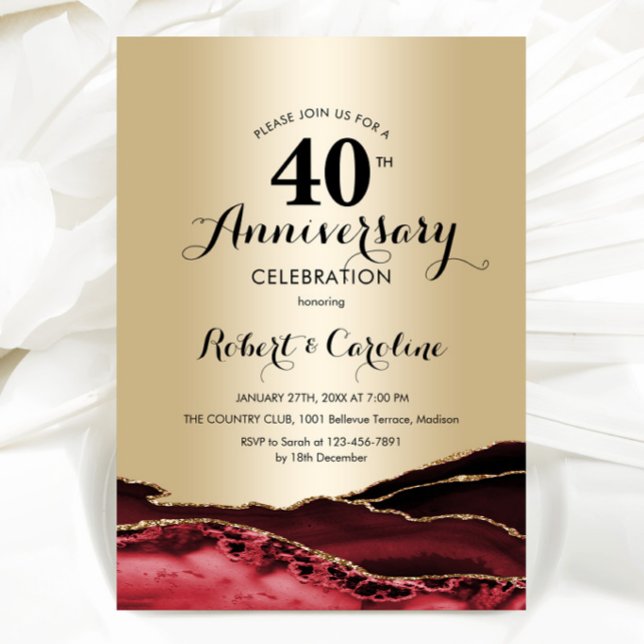 Ruby Red Gold 40th Anniversary Invitation (Creator Uploaded)