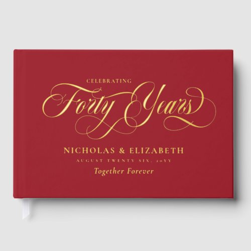 Ruby Red Gold Foil 40th Wedding Anniversary Foil Guest Book