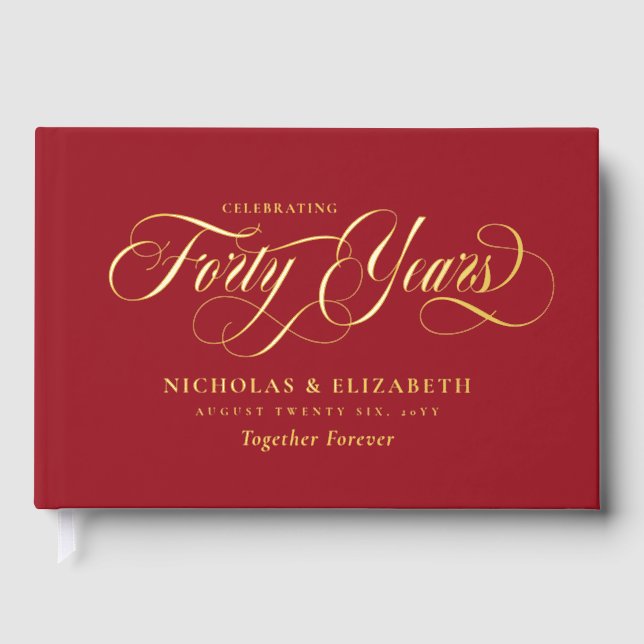 Ruby Red Gold Foil 40th Wedding Anniversary Foil Guest Book (Front)