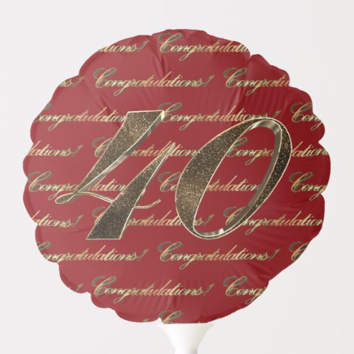 Ruby Red Gold Number 40th Anniversary Congrats Balloon