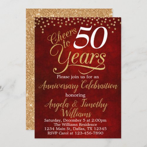 Ruby Red Gold Wedding Anniversary Invitation