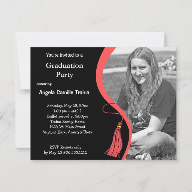 Ruby Red Graduation Horizontal Photo Invitation (Front)