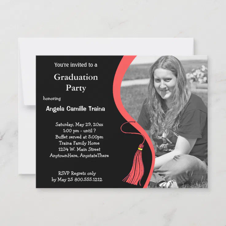 Ruby Red Graduation Horizontal Photo Invitation | Zazzle