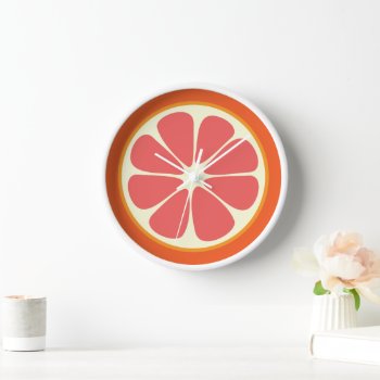 Ruby Red Grapefruit Citrus Fruit Slice Kitchen Wall Clock by littleteapotdesigns at Zazzle