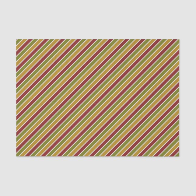 Ruby Red, Green Olive, Gold Striped Tissue Paper (Front)