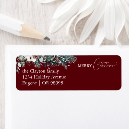 Ruby Red Greenery Vintage Christmas Address Label