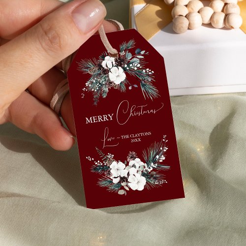 Ruby Red Greenery Vintage Merry Christmas Gift Tags