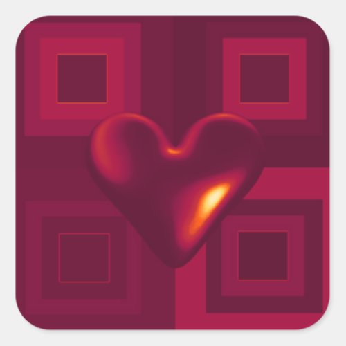 Ruby Red Heart Design Square Sticker