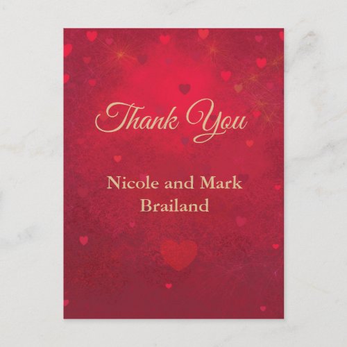 Ruby Red hearts confetti thank you Postcard