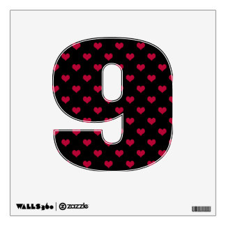 Ruby Red Hearts Number Nine 9 Wall Sticker
