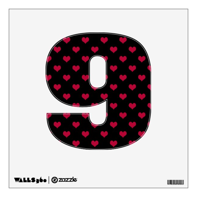 Ruby Red Hearts Number Nine 9 Wall Sticker (Front)