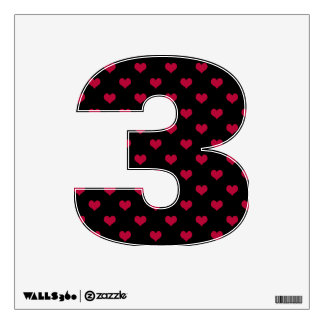 Ruby Red Hearts Number Three 3 Wall Sticker