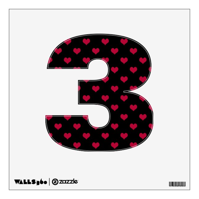 Ruby Red Hearts Number Three 3 Wall Sticker (Front)