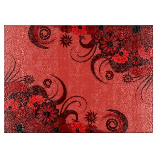 Ruby Red Hibiscus Floral Glass Chopping Board (Front)