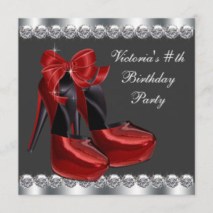 Ruby Red High Heel Shoe Birthday Party Invitation