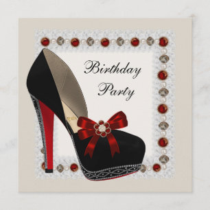 Ruby Red High Heel Shoe Birthday Party Invitations