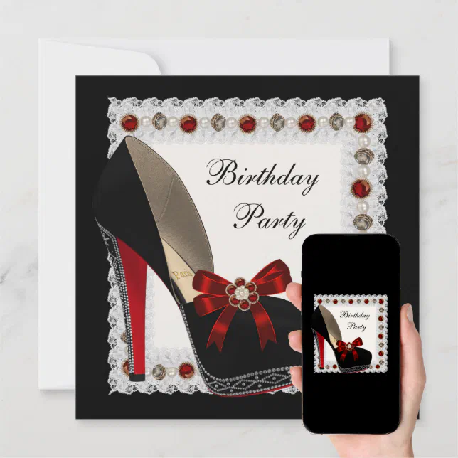 Ruby Red High Heel Shoe Birthday Party Invitations | Zazzle