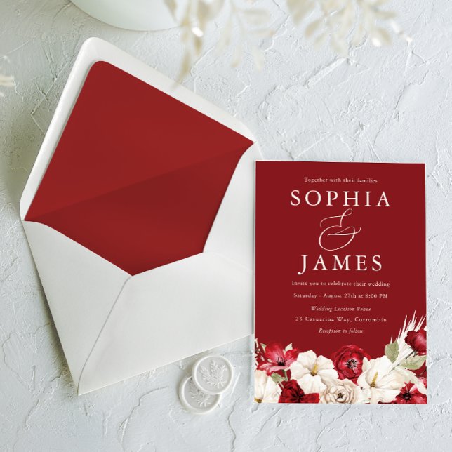 Ruby Red & Ivory Vintage Classic Wedding Invitation (Creator Uploaded)
