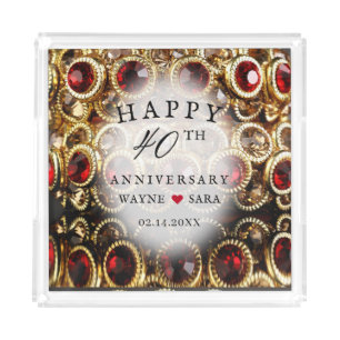 Ruby Red Jeweled 40th Wedding Anniversary Acrylic Tray