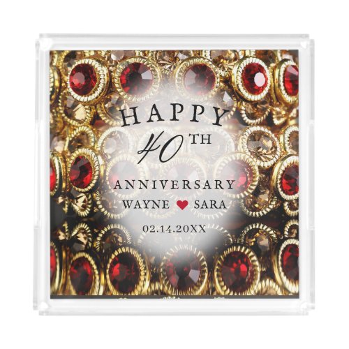 Ruby Red Jeweled 40th Wedding Anniversary Acrylic Tray