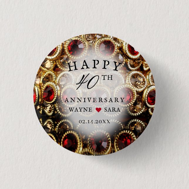 Ruby Red Jeweled 40th Wedding Anniversary Button (Front)