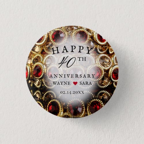 Ruby Red Jeweled 40th Wedding Anniversary Button