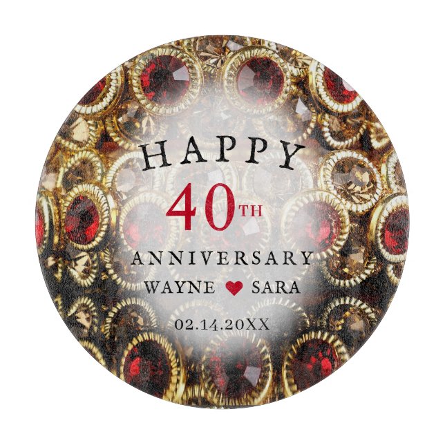 Ruby Red Jeweled 40th Wedding Anniversary Cutting Board (Front)