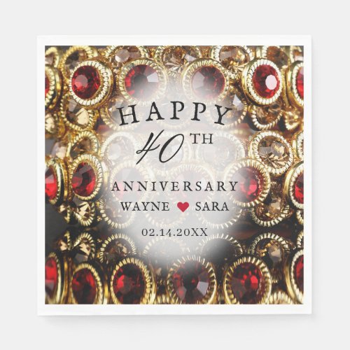 Ruby Red Jeweled 40th Wedding Anniversary Napkins