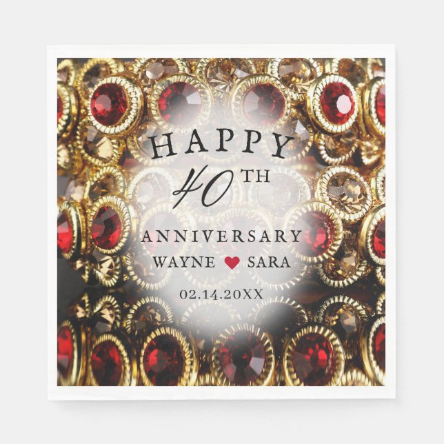 Ruby Red Jeweled 40th Wedding Anniversary Napkins (Front)