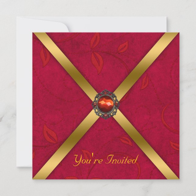 Ruby Red Jeweled Party Invitation (Front)