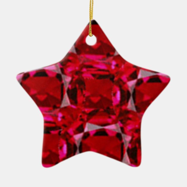 RUBY RED JULY GEM BIRTHSTONE DECORATIVE DESIGN CERAMIC ORNAMENT (Front)