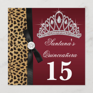 Ruby Red Leopard Quinceanera Invitations
