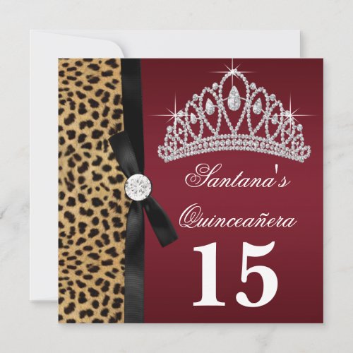 Ruby Red Leopard Quinceanera Invitations